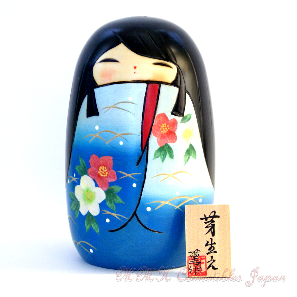 Lovely Creative Kokeshi Doll MEBAE (SPROUT), Blue by Kaoru Nozawa - MMH Collectibles Japan