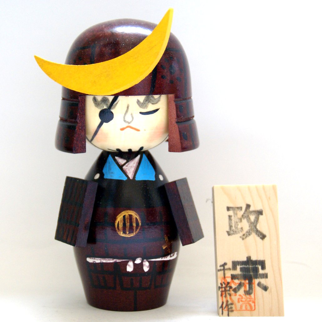 Cool Samurai Commander Kokeshi Doll MASAMUNE by Chie Tamura - MMH Collectibles Japan