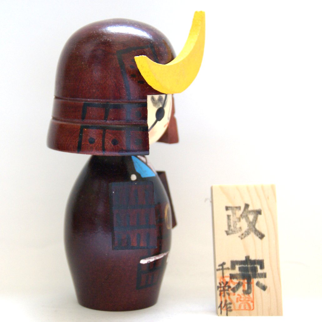 Cool Samurai Commander Kokeshi Doll MASAMUNE by Chie Tamura - MMH Collectibles Japan